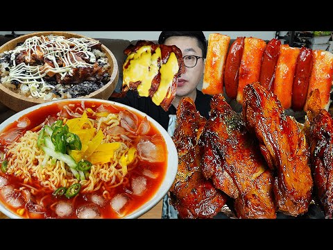 너무더워🥵!! 냉라면🧊에 자메이카통다리구이 치킨! 마무리는 치킨마요 먹방ㅎ BBQ Jamaican Chicken MUKBANG