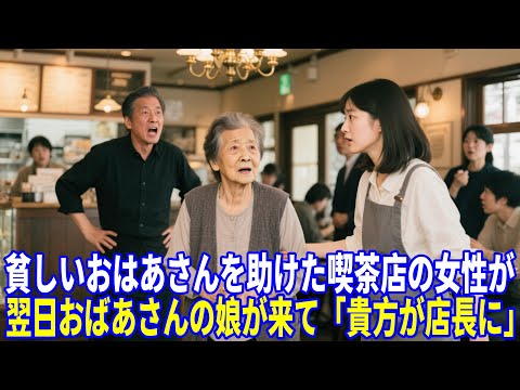 貧しいおばあさんを助けた喫茶店の女性が、翌日おばあさんの娘が来て「貴方が店長に」
