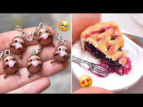 5 DIY CHARMS + MINIATURES out of CLAY 🦥 🥧| Strawberrypuffcake