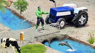 DIY mini tractor making bridge using mini bricks and cement|| mini bricks||science project|| cartoon