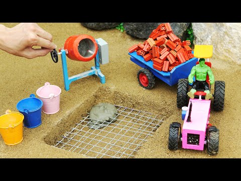 Diy tractor making concrete road contruction | Diy heavy tractor with full bricks loading