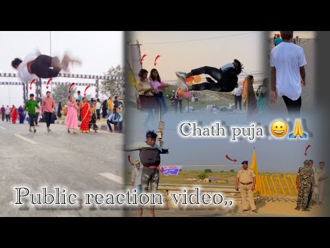 Chath puja 🙏 public and girl reaction video ☺️😉 @rohitblackti5819 #stuntvideo #Flipvideo #gymnastic