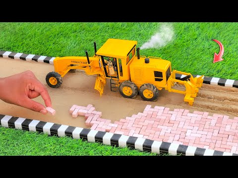 diy mini motor grader machine making road with bricks science project | diy tractor | @MiniCreative1