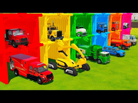 TRANSPORTING AMBULANCE, POLICE CARS, TRUCKS & EXCAVATOR WIT TOW TRUCKS! Farming Simulator 22