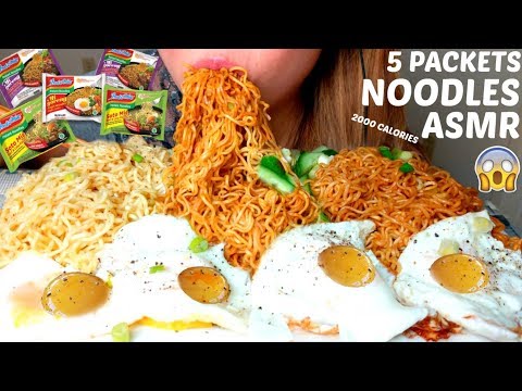 *Big Bites* ASMR 5 Packs Indomie Goreng 🍜 Noodles Challenge 먹방 Rendang, Beef & Lime *No Talking*