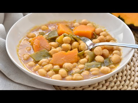 Garbanzos con calabaza y judías verdes