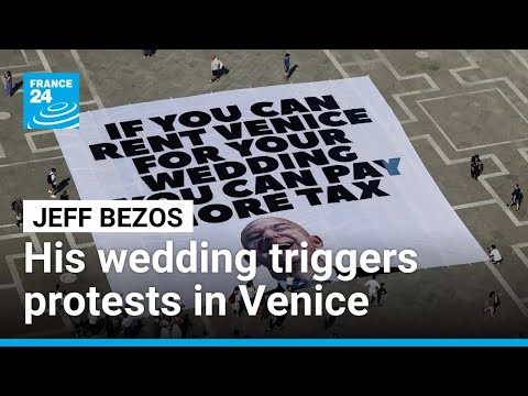 YouTube video thumbnail: Amazon Founder Bezos's Venice Wedding Triggers Cascade of Protests Over Wealth Inequality