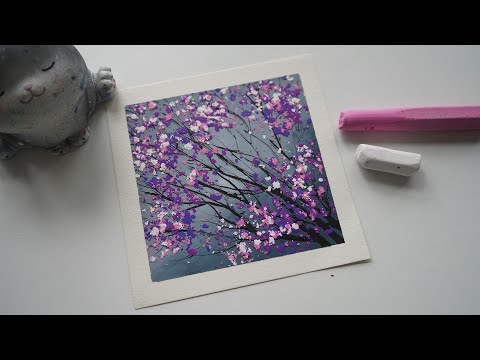 How to draw cherry blossom at night /Easy oil pastel techniques