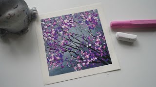 How to draw cherry blossom at night /Easy oil pastel techniques