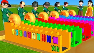 Scary Teacher 3D vs Squid Game Rolling Wooden Wheels Dalgona Candy Shape 100 Points Challenge