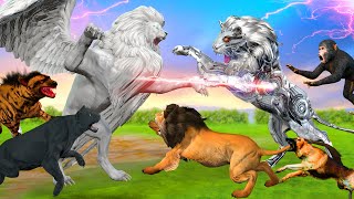 जायंट रोबोट शेर और उड़नेवाला सफेद शेर का हमला Giant Robot Lion Vs Flying Lion Jungle Animal Stories