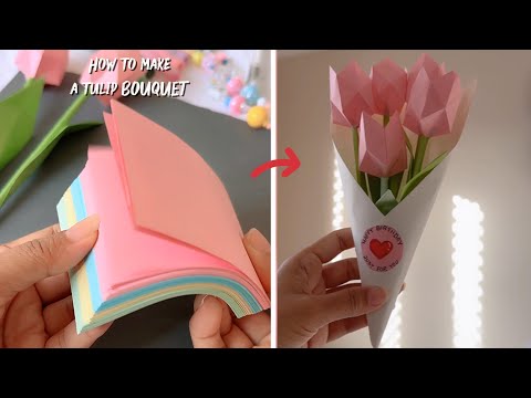 How To Make A Tulip Bouquet | Easy paper craft #diy