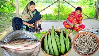 1.5kg দেশি রুইমাছ কেটে রুইপোস্ত রান্না সাথে ঝিঙে চিংড়ি রেসিপি আর  দুপুরে খাওয়া|| fish curry recipe
