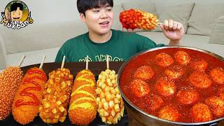 ASMR MUKBANG 체다치즈 양념 치킨먹방! 치즈 떡볶이 명랑핫도그 CRISPY FRIED CHICKEN CORN DOG EATING SOUND!
