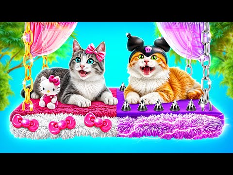 Hello Kitty vs Kuromi! Wir Bauen Winzige Häuser für Katzen!