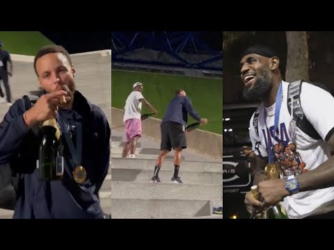 LeBron trolls Ant Edwards for champagne spray as Team USA celebrate winning Gold