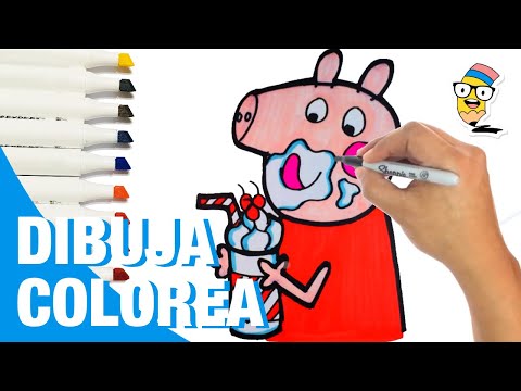 Dibuja y Colorea a PEPPA PIG Dinosaurio 🔴🟡🔵✍️🐷 Drawing Peppa Pig