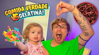 COMI MINHOCA! COMIDA DE GELATINA VS COMIDA DE VERDADE! *Deu MUITO ruim! Pai Também Vloga