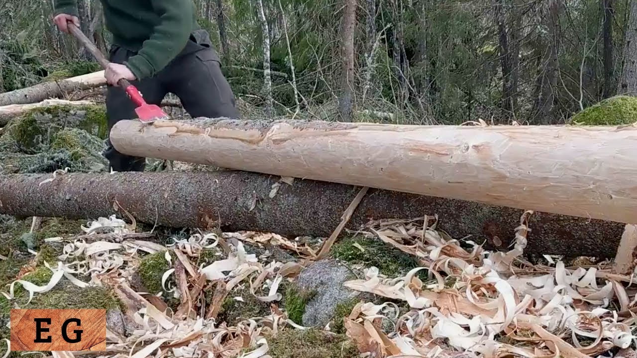 Debarking Logs with Bark Spade and Drawknife 2. 0 - One Man Traditional Log Cabin series