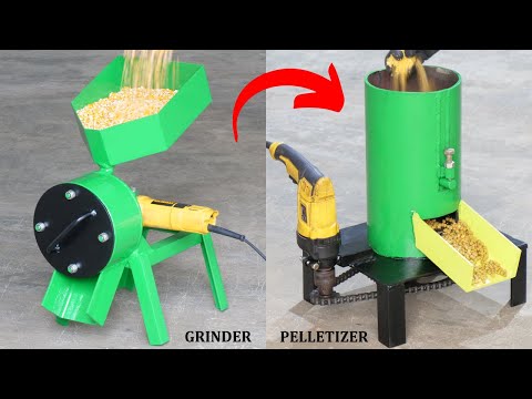 How To Make Homemade Feed Pellet Production Line Using Grinder And Drill | DIY