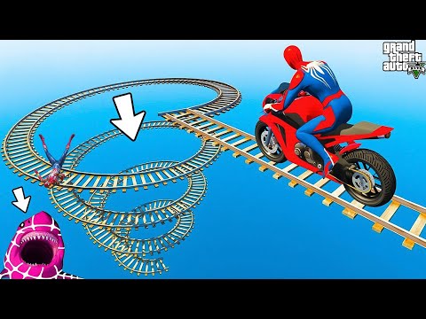 SPIDER MAN's INSANE Motorcycle Stunt on Spiral Bridge🚛⛈ GTA V funny challenge