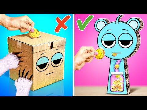 DIY Cardboard SPRUNKI Safe! 💰✨ My cat made the best piggy bank out of cardboard