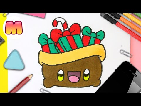 COMO DIBUJAR UN SACO DE PAPA NOEL KAWAII - dibujos de navidad kawaii - Aprender a dibujar