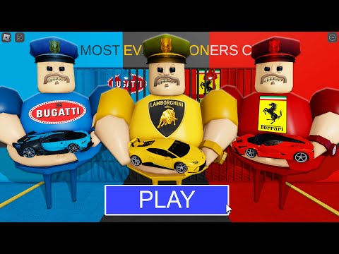 BUGATTI BARRY Vs LAMBORGHINI BARRY Vs FERRARI BARRY in BARRY'S PRISON RUN! New Scary Obby (#Roblox)