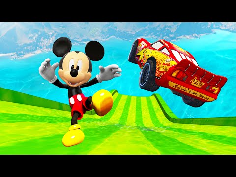 Mickey & Lightning Mcqueen Mega Ramp Crazy Jumps/Stunts in GTA 5!