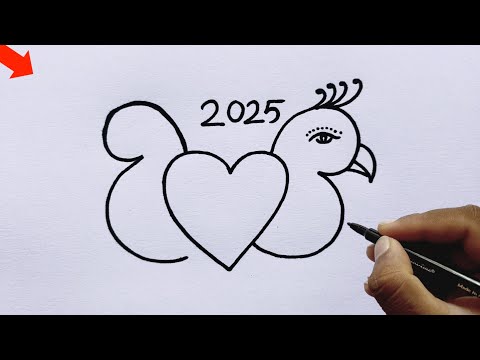 Happy New Year Drawing 2025 From ❤ Heart l Happy New Year 2025 Drawing Class l Easy Drawing l Art