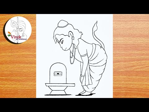 Easy and Beautiful Drawing of Hanuman | Easy Drawing | Bal Hanuman Sketch with Shivling