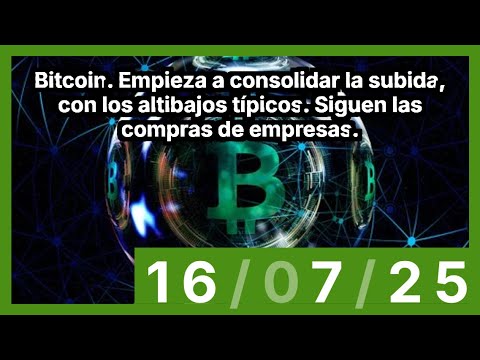 Bitcoin. Empieza a consolidar la subida, con los altibajos típicos. Siguen las compras de empresas.