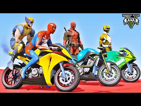 MOTOS com HOMEM ARANHA e SUPER HERÓIS no Desafio da Mega Rampa no LAGO! GTA V - IR GAMES