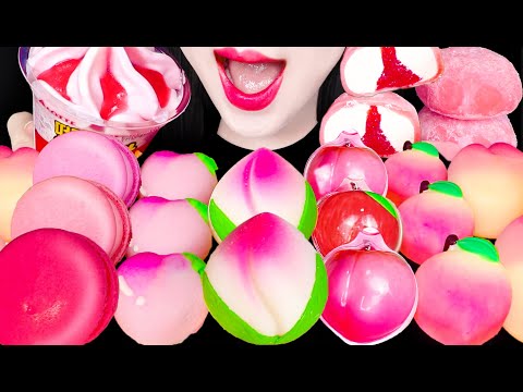 ASMR Peach Dessert Cake Pop Chocolate Pink 복숭아 디저트 케이크 팝 초콜릿 핑크 먹방 Mukbang, Eating