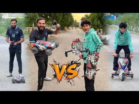 Racing challenge of RC truck and Vampire YT drifting bike 😳 Who will win ?