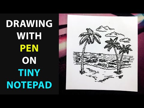 Miniature Beach Sketch: Creating Coastal Magic on a Tiny Notepad with a Pen!