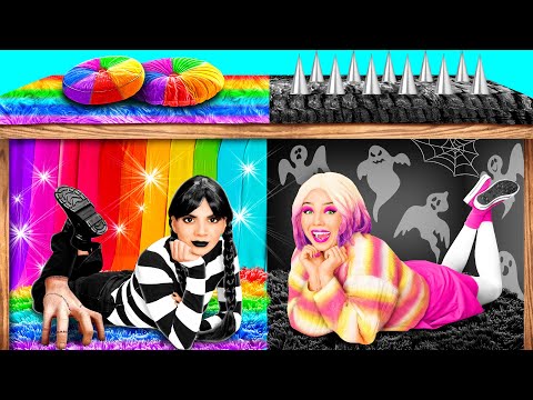 बिस्तर के नीचे गुप्त कमरे साथ Wednesday Addams | मजेदार चुनौतियां Fun Challenge