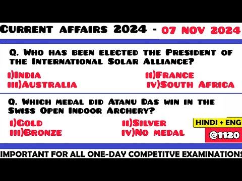 07 November 2024 Current Affair Questions | Daily Current Affairs | Current Affairs 2024 Nov | HVS|