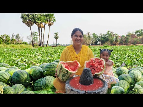 విలేజ్ స్టైల్  లో రుబ్బురోలు లో పుచ్చకాయ జ్యూస్|| Suma Natural Food||viral#foodie #food #cooking