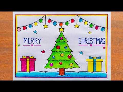 Merry Christmas Drawing Easy Steps / Christmas Tree Drawing Easy Steps / Christmas Drawing Easy