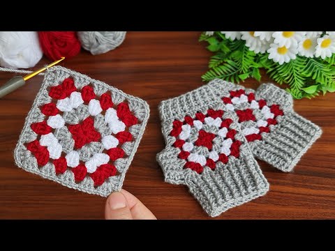 Super Easy 🤩 Crochet motif glove model. Try it now too. Great gift idea