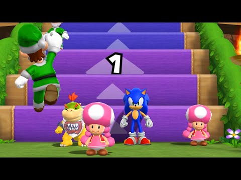 Step It Up Battle of the Minigames - Luigi vs Bowser Jr. vs Sonic vs Toadette | Mario Party 9