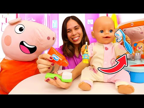 A Boneca Baby Born Larissa Aprende a Escovar os Dentes. Vídeo Infantil