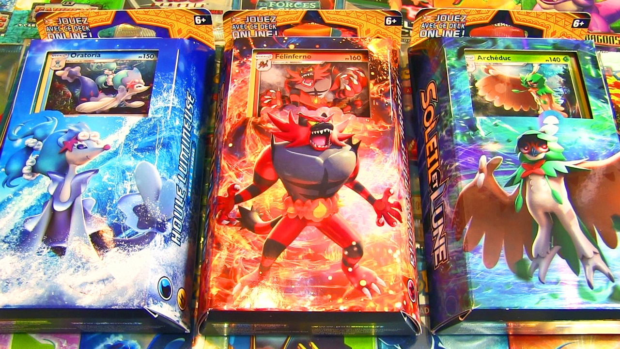 Ouverture des 3 Decks Pokémon SOLEIL ET LUNE ! Oratoria, Archéduc & Félinferno, le TRIO !