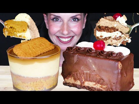 LOTUS COOKIE CARAMEL DESSERT & CHOCOLATE VANILLA MOUSSE CAKE 🍰 | ASMR Mukbang - 먹방 | Eating Sounds