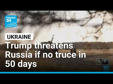YouTube video thumbnail: Trump Allocates Arms for Ukraine, Threatens Russia With Tariffs if no Truce in 50 Days