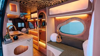 Genius Off-Grid Sprinter Van Build with Tilting Solar Roof & Psychedelic Vibes! VAN TOUR