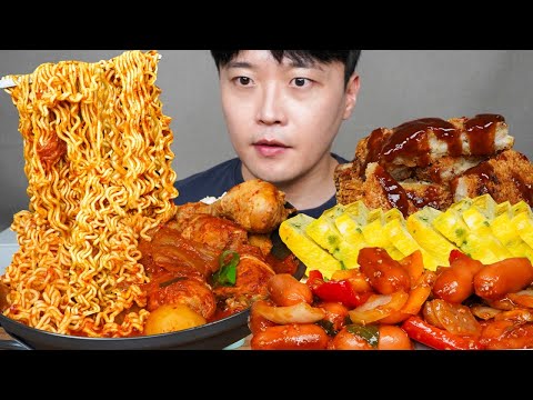 [와차밥] 묵은지닭볶음탕(ft.라면사리) 소세지야채볶음 계란말이 돈까스 요리 먹방 ASMR MUKBANG REAL SOUND EATING SHOW