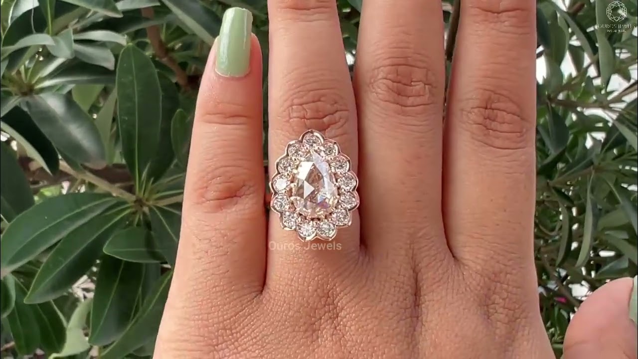 Salt and Pepper Pear Cut Engagement Diamond Ring @ourosjewels