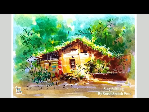 How to Paint Hut in Sun Light by Brush Sketch Pens